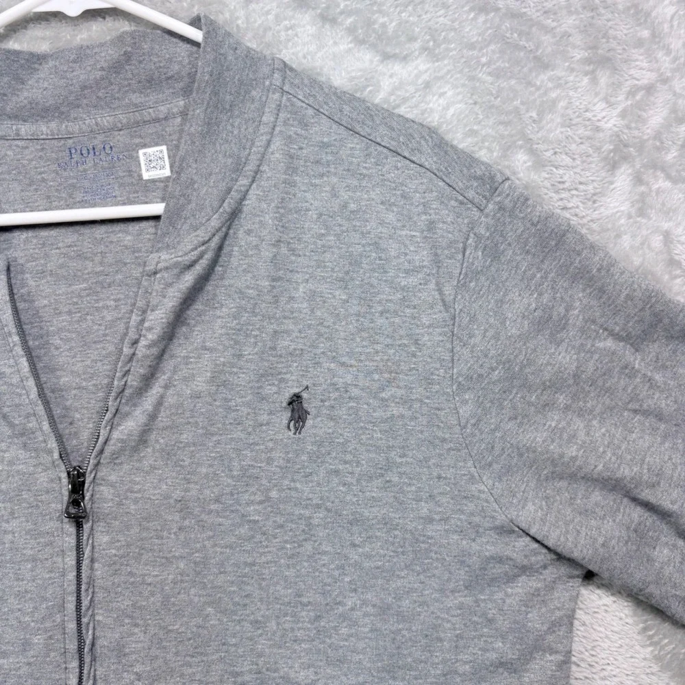 Polo Ralph Lauren Track Jacket Mens L Gray Full Zip Bomber Jersey Knit Pony Logo